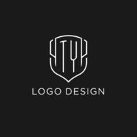 Initial TY logo monoline shield icon shape with luxury style vector