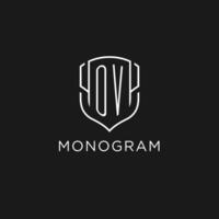 Initial OV logo monoline shield icon shape with luxury style vector