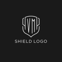 Initial VM logo monoline shield icon shape with luxury style vector