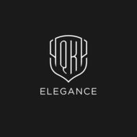 Initial QK logo monoline shield icon shape with luxury style vector