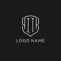 Initial IT logo monoline shield icon shape with luxury style vector