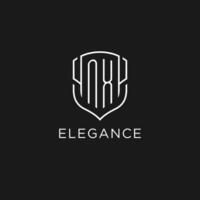 Initial NX logo monoline shield icon shape with luxury style vector