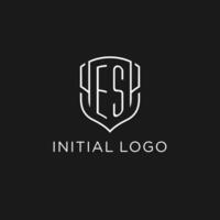 Initial ES logo monoline shield icon shape with luxury style vector