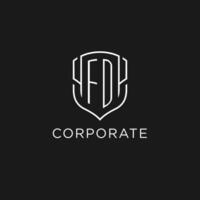 Initial FD logo monoline shield icon shape with luxury style vector