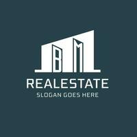Initial BM logo for real estate with simple building icon design ideas vector