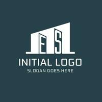 Initial ES logo for real estate with simple building icon design ideas vector