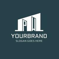 Initial PW logo for real estate with simple building icon design ideas vector