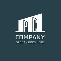 Initial PC logo for real estate with simple building icon design ideas vector