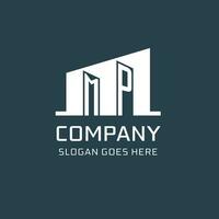 Initial MP logo for real estate with simple building icon design ideas vector