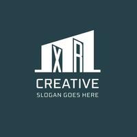 Initial XR logo for real estate with simple building icon design ideas vector