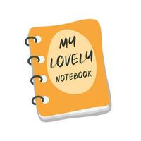 Cute notebook vector. Hand drawn diary or notebook vector illlustration in simple doodle style. Notebook with orange cover