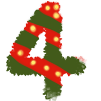 Zahlen 4 inspiriert durch Weihnachten mit rot und Grün und Gelb png