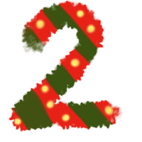 Zahlen 2 inspiriert durch Weihnachten mit rot und Grün und Gelb png