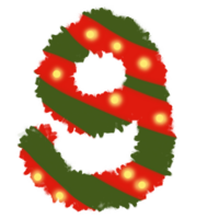 Numbers 9 inspired by Christmas with red and green and yellow png