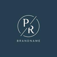 Initial letter PR logo monogram with circle line style vector