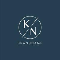 Initial letter KN logo monogram with circle line style vector