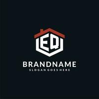 Initial letter EQ logo with home roof hexagon shape design ideas vector