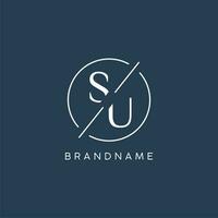 Initial letter SU logo monogram with circle line style vector