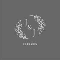 Initial letter JJ monogram wedding logo with creative leaves decoration vector