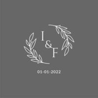 Initial letter IF monogram wedding logo with creative leaves decoration vector