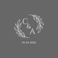 Initial letter CA monogram wedding logo with creative leaves decoration vector