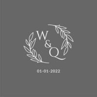 Initial letter WQ monogram wedding logo with creative leaves decoration vector