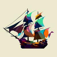 Pirate boat drawn using WPAP art style, pop art, vector illustration.