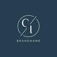 Initial letter CI logo monogram with circle line style vector