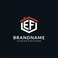 Initial letter EF logo with home roof hexagon shape design ideas vector