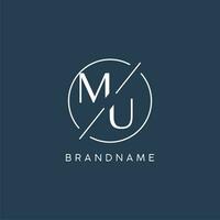 Initial letter MU logo monogram with circle line style vector