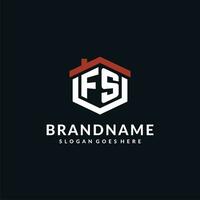 Initial letter FS logo with home roof hexagon shape design ideas vector