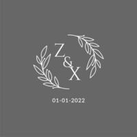 inicial letra zx monograma Boda logo con creativo hojas decoración vector