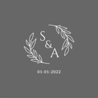 Initial letter SA monogram wedding logo with creative leaves decoration vector