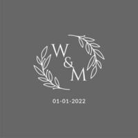 Initial letter WM monogram wedding logo with creative leaves decoration vector