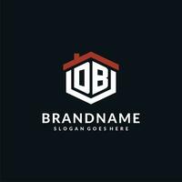 Initial letter DB logo with home roof hexagon shape design ideas vector