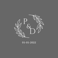 Initial letter PD monogram wedding logo with creative leaves decoration vector