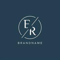 Initial letter ER logo monogram with circle line style vector