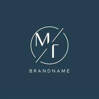 Initial letter MT logo monogram with circle line style vector