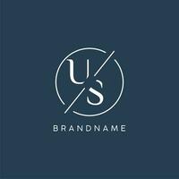 Initial letter US logo monogram with circle line style vector