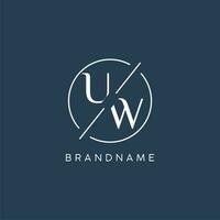 Initial letter UW logo monogram with circle line style vector