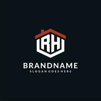 Initial letter RH logo with home roof hexagon shape design ideas vector