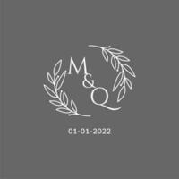 Initial letter MQ monogram wedding logo with creative leaves decoration vector