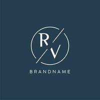 Initial letter RV logo monogram with circle line style vector