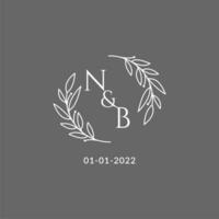 Initial letter NB monogram wedding logo with creative leaves decoration vector