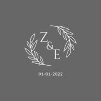 Initial letter ZE monogram wedding logo with creative leaves decoration vector