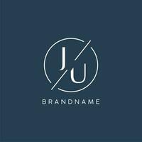 Initial letter JU logo monogram with circle line style vector