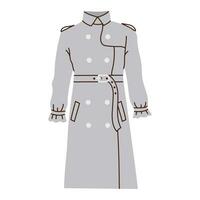 Isolated grey female trench coat in flat style on white background. Warm clothes vector