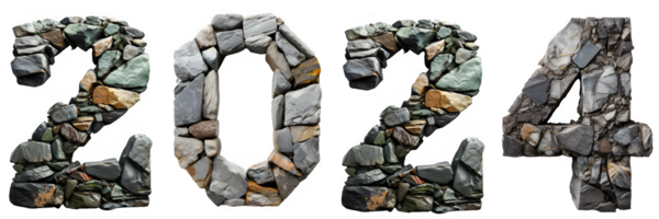 number 2024 with stone arrangement texture isolated on transparent background ,generative ai png