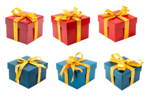 set of blue and red gift box with yellow ribbon isolated on transparent background ,generative ai png