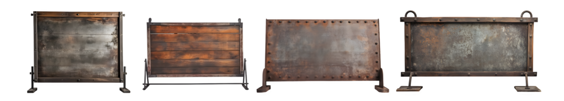 old iron plank signboard isolated on transparent background ,generative ai png